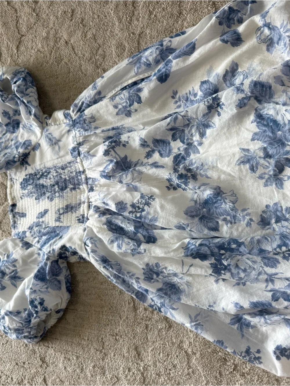 abercrombie kids White and Blue Floral Puff-Sleeve Dress